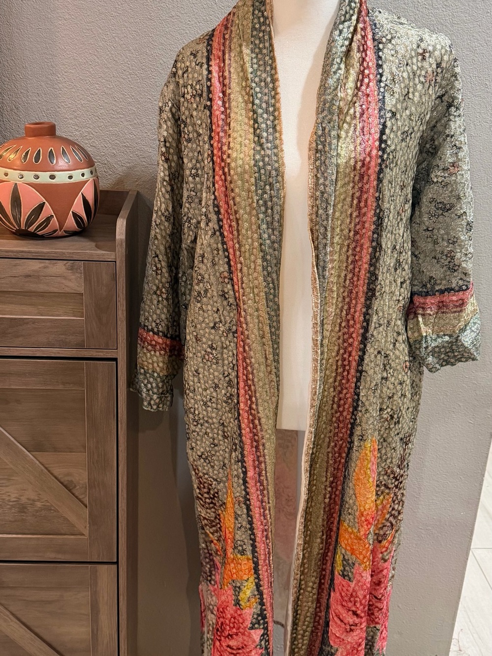 BL^NK London Floral Velvet Burnout Long Kimono Duster One Size NWT $138